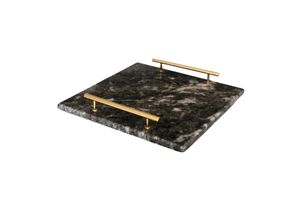 Storm  Marble Square Serving Tray with Handles, Black