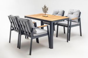 Antracitový zahradní jídelní set stolu a 4 židlí s područkami Efes