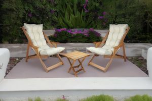 Bysay Klappbares Gartenliege-Set aus Holz mit Armlehnen, 3 Tlg, Naturfarbe