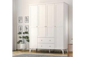 Zenio Side 4 Door with 2 Drawers High Leg Wardrobe, White