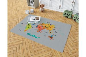 Grey World Map Children's Rug, Grey