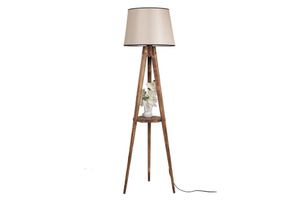 Francesca Houten Vloerlamp met Driepoot & Rek, Bruin & Dennenhout