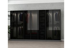 Medway Tideway Garderobe met Glazen Deuren en 2 Laden, 210 cm, Antraciet en Zwart