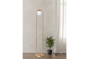 Zenga Oval Gold White Glass Floor Lamp