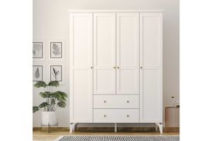 Zenio Side 4 Door with 2 Drawers High Leg Wardrobe, White