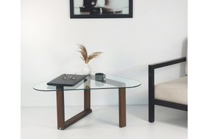 Glass Coffee Table, Dark Wood