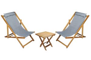 Bysay Folding Lounge Outdoor Chair Set, Grey