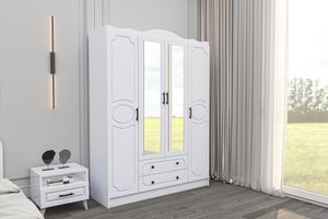 Kira Kleiderschrank mit 4 Türen und 2 Schubladen, Weiß