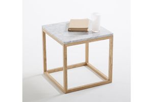 Tae Marble Side Table, White Marble & Light Wood