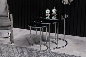 Doha Terrazzo Nesting Table, Dark Grey & Chrome