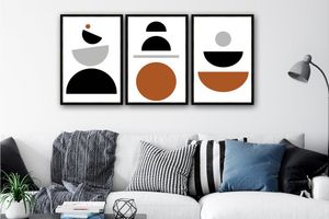 Abstract Geometric Shapes Art Print with Frame, Triptych