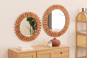 Wood 2 Piece Decorative Round Wall Mirror Set, 70 cm