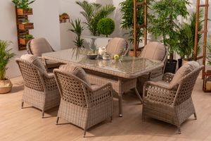 Kávový zahradní set jídelního stolu a 6 židlí s područkami Venezia, 90x160 cm