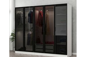 Medway Tideway Kleiderschrank mit 5 Türen und 4 Schubladen, 210 cm, Weiß & Schwarz
