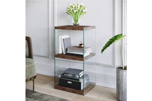 Niagara Bookcase, Tempered Glass And Solid Wood
