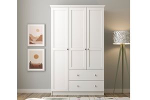 Zenio Side Kleiderschrank mit 3 Türen und 2 Schubladen, Weiß