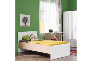 Adore Trend Single Bed Frame, White & Light Wood