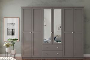 Zenio Side Kleiderschrank mit 6 Türen, 2 Schubladen, und Spiegel, Anthrazit