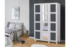 Victoria Wardrobe 3 Doors With Mirror, White & Dark Grey