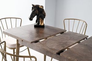 Sada jídelního stolu a židlí v dekoru zlatá patina, Moon, 120 x 75 cm