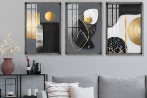 Modern Abstract Shapes Art Print with Frame, Triptych, Chrome