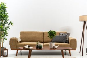 Merina 3-Sitzer Sofa aus Leinenstoff, Senf