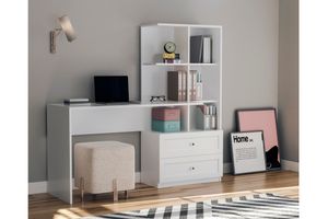 Zenio Side Schreibtisch mit Bücherregal und Schubladen, Weiß