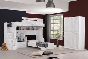 London Etagenbett mit Schreibtisch und Kleiderschrank, 90x190 cm