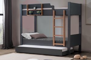 Asien Bunk Bed with Trundle, 90 x 190 cm, Anthracite & Walnut