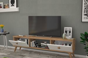 Eleanor TV-Meubel met Houten Poten, 140 cm, Pijnboom & Wit