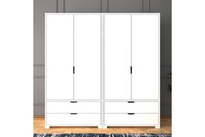 Manorala Kleiderschrank mit 4 Türen und 4 Schubladen, Weiß