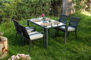 Antracitový zahradní jídelní set stolu a 4 židlí Leros