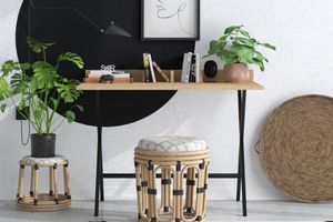 Sera Fir Desk, Light Wood & Black