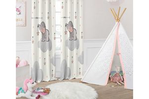 Cute Elephant Blackout Curtain Pair, 140 x 240 cm, White