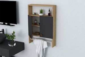 Ela Bathroom Cabinet, Dark Wood & Black