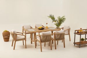 Monte Carlo Houten Tuinset, 6 Zits, Creme
