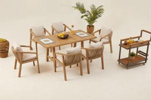 Monte Carlo Houten Tuinset, 6 Zits, Creme