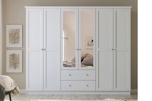 Zenio Side Kleiderschrank mit 6 Türen, 2 Schubladen, und Spiegel, Weiß