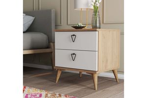 Mezza Bedside Table, Oak & White