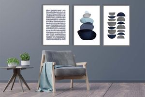 Shades of Blue Stone Art Print with Frame, Triptych