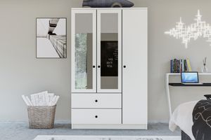 Metalia Home Kleiderschrank mit 3 Türen, 2 Schubladen, und Spiegel
