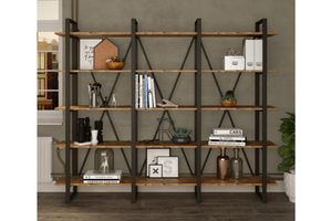 Iron Bookcase, 180 cm, Walnut & Black