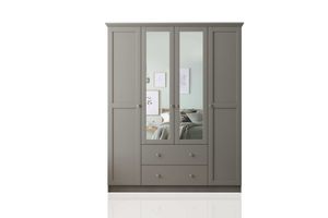 Zenio Side 4 Door 2 Drawers wardrobe With Mirror, Grey