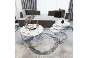 Boons Coffee Table Set, White & Silver