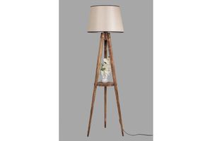 Francesca Houten Vloerlamp met Driepoot & Rek, Bruin & Dennenhout