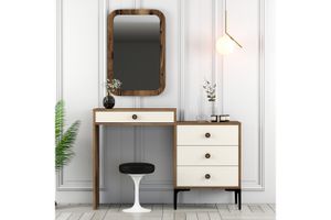 Krémovo-ořechový toaletní stolek se 4 šuplíky a zrcadlem Lisabon
