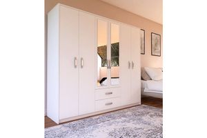 Metalia Kleiderschrank mit 6 Türen, 2 Schubladen, und Spiegel