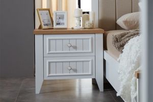 Lora Bedside Table, Light Wood & White