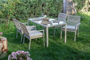 Krémový zahradní jídelní set stolu a 4 židlí Leros