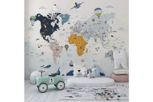 Soje World Map Printed Wallpaper, Multi